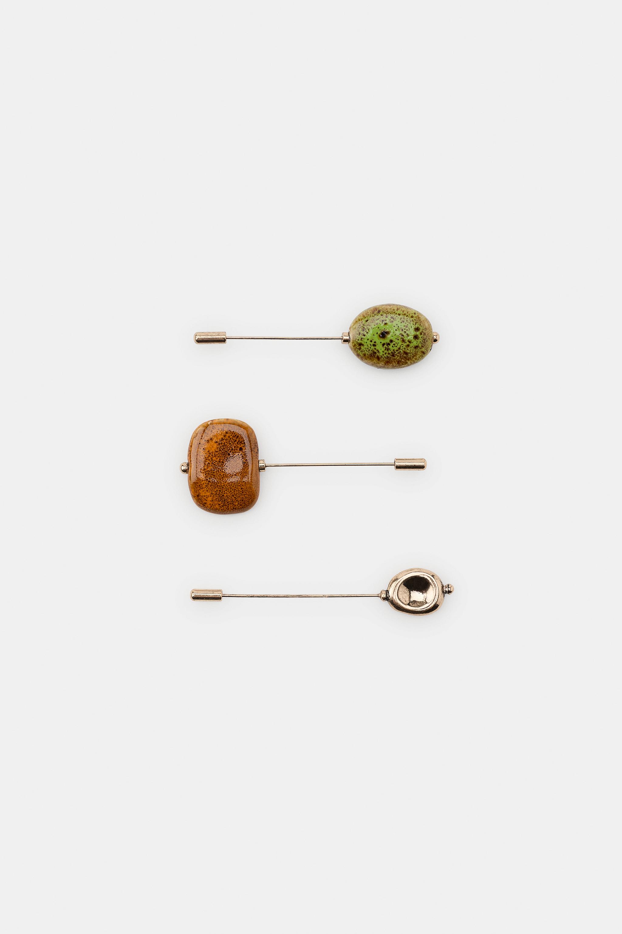 LOT DE 3 BROCHES ÉPINGLES À PIÈCES EN CÉRAMIQUE